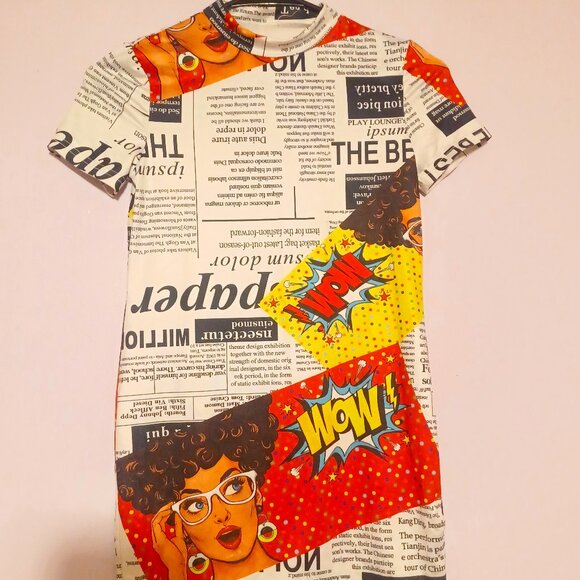 Cute Comic Newspaper Print Girls Dress – Size 7 - Picture 1 of 3